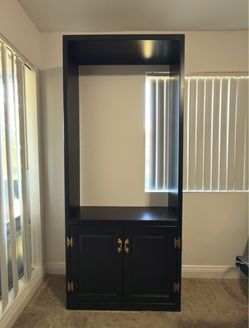 Refurbished Tall Black Display Cabinet/Hutch – Gold Hardware