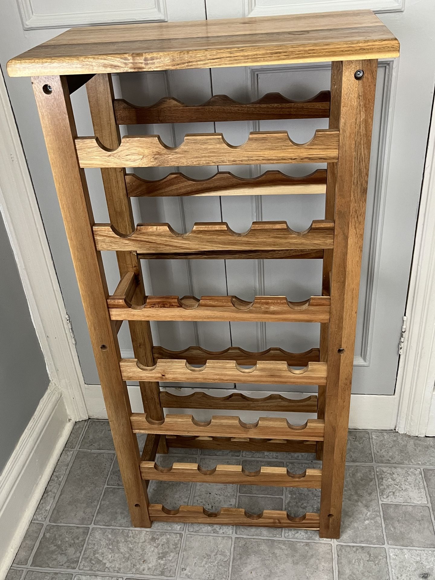 Wood Wine Rack. Holds 28 Bottles. 18.5” X 37” High X 10” Deep