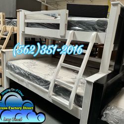 Twin Full White Bunk Bed Pinewood Bed Frame Mattress Included