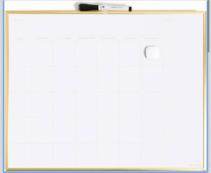 U Brands Magnetic Dry Erase Monthly Calendar Whiteboard 16" x 20", Gold Aluminum Frame, Wall Mounted Planner for Office, Home, and Classroom, Includes
