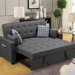 70"W Modern Gray Fabric Sleeper Sofa with 2 USB Charging Ports and 4 Accent Pillows