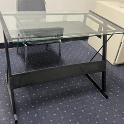 2 Metal & Glass Desks w/ Extensions (Combinable) - Lightweight