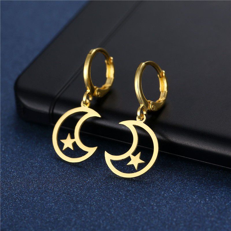 "Stainless Steel 18k Gold Plated Star And Moon Earrings for Women, 55EGL1110
 
