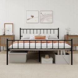 Metal Platform Queen Size Bed Frame, Black Headboard and Footboard , Sturdy Steel Slats Support , No Box Spring Needed Easy Assembly