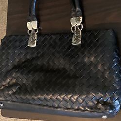 Pre Owned Authentic Cole  Haan Black Leather  Woven  Handbag 