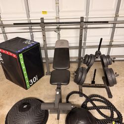     “FULL HOME GYM SET – Bench + Weights + BOSU + Rope”
