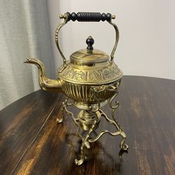 Antique Brass Teapot With  Stand 