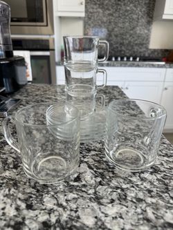 Duralex French Tempered Glass Mugs, Espresso Cups + Saucers Set – Made in France