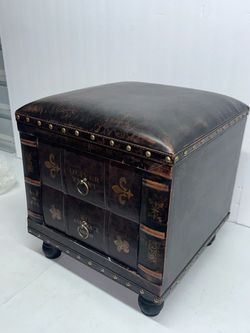 Vintage Book-Style Leather Storage Ottoman