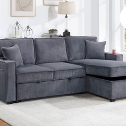 Corduroy sectional sleeper with storage