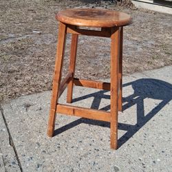 Mid Century Blonde Wood Stool 25" Tall Clean Solid 