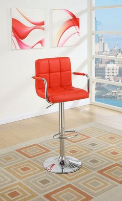 2 red adjustable bar stools
