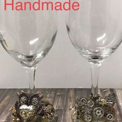 Handmade Steam punk wine glasses Butterfly/Owl