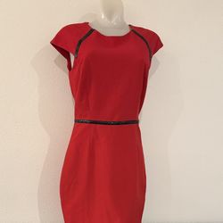 Calvin Klein Red Sheath Dress with Black Trim