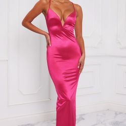 Hot Pink Formal Satin Maxi Dress