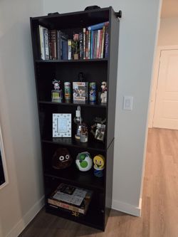 Tall Black 5-Tier Bookshelf / Bookcase – Modern Storage Shelf