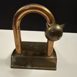 Art Deco copper and brass cat doorstop by Walter Von Nessen for Chase