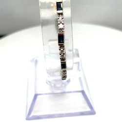 14KT White Gold 7-1/2 Diamond Sapphire Bracelet 12.50g I-706
