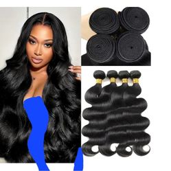 12A Human Hair Bundles – 22-28 Inch Body Wave – 4 Bundles – 100% Brazilian Virgin Hair – Natural Black (1B)
