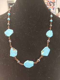 Handmade Turquoise and Hematite Copper Wire Wrap Necklace