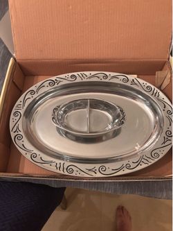 Brand New Lenox Chip and Dip Metal Serveware