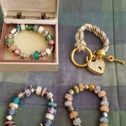 All 3 Pandora Bracelets Authentic Retired Charms Swavorski Crystals Sterling Silver And Bonus Heart Locket Bracelet 