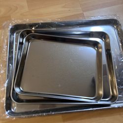 3 Stainless Steel Baking Trays – Brand New