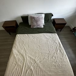 Bed frame, with mattress and 2 night stands