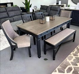 Two-Tone Dining Table Set with Bench