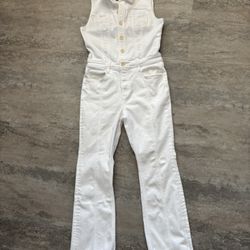 Pilcro by Anthropologie size 6 white denim jumpsuit raw hem