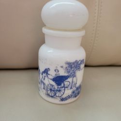 Vintage Blue and White Milk Glass Apothecary Bottle, Collectible Medicine Glass, Medicine Bottle Storage Supplies, Storage Bottles