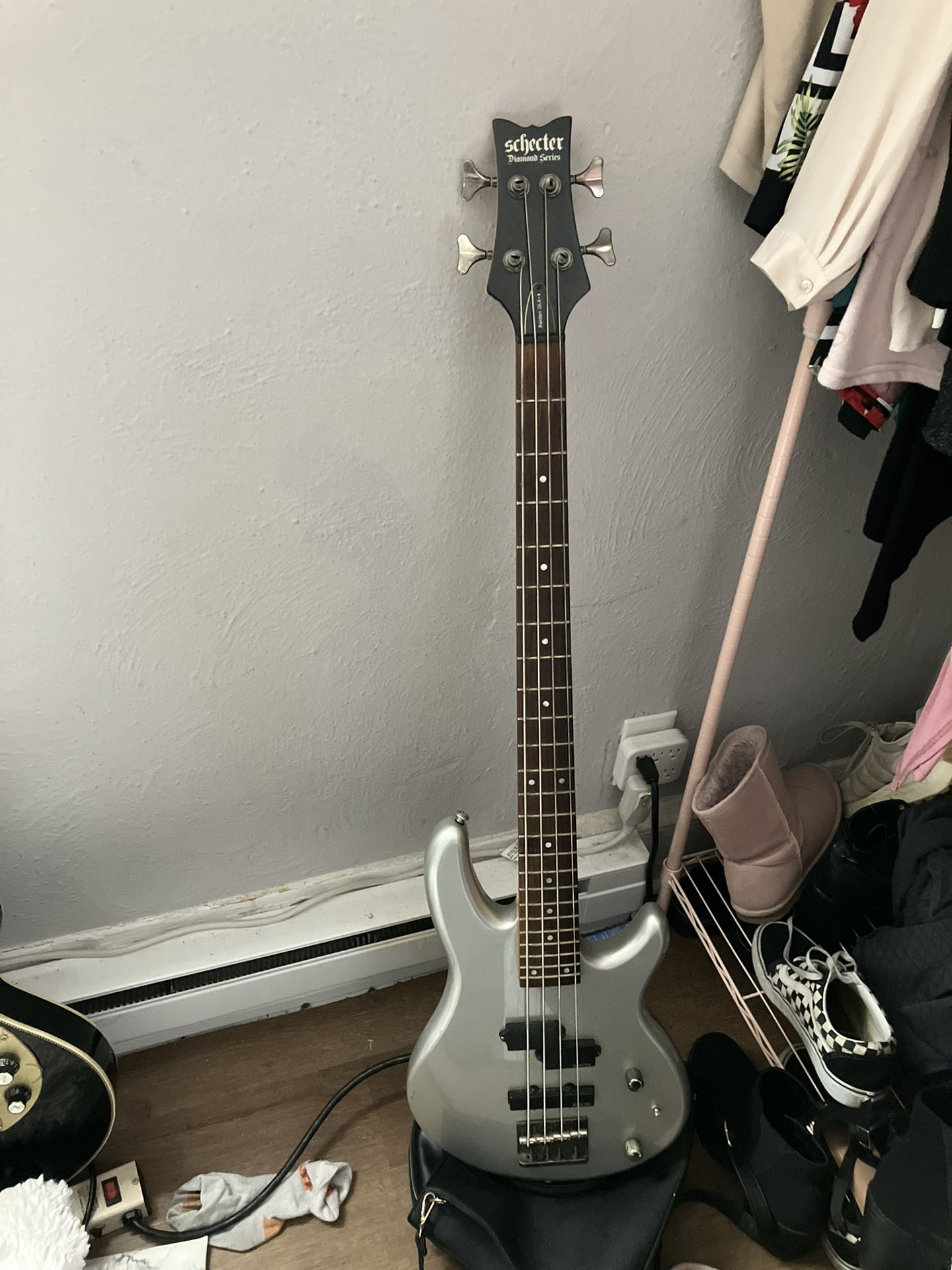 Grey Schecter Bass Guitar 