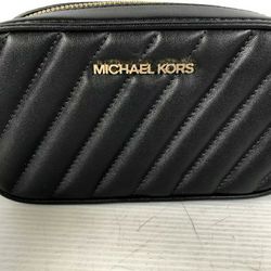 Michael Kors MK Quilted Black Leather Pockets Adjustable Strap Small Crossbody Bag
