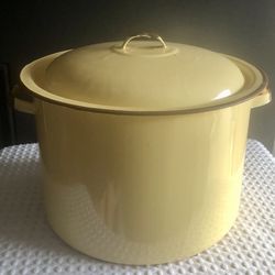 Vintage Large Enamelware Stock Pot with Lid - Harvest Yellow & Brown - 1970s Retro MCM- Clean
