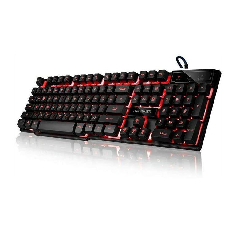 DBPOWER FV-Q1 Gaming Keyboard with 3 Colors Breathing LED Backlit, 104 Keys, Black