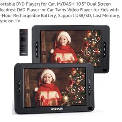 Portable DVD Players for Car, MYDASH 10.5" Dual Screen Headrest DVD Player for Car Twins Video Player for Kids with 5-Hour Rechargeable Battery, Suppo