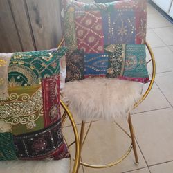 Sequin Pillows (Med & LG); Chairs - Gold Metal & White Fur 