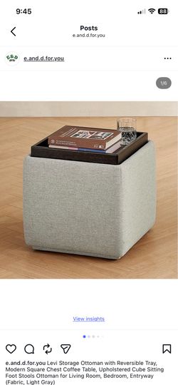 Levi Storage Ottoman with Reversible Tray, Modern Square Chest Coffee Table, Upholstered Cube Sitting Foot Stools Ottoman for Living Room, Bedroom, En