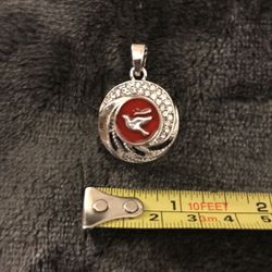 Dove of Peace Red Enamel Rhinestones Silver Pendant Jewelry NEW & BEAUTIFUL!🕊