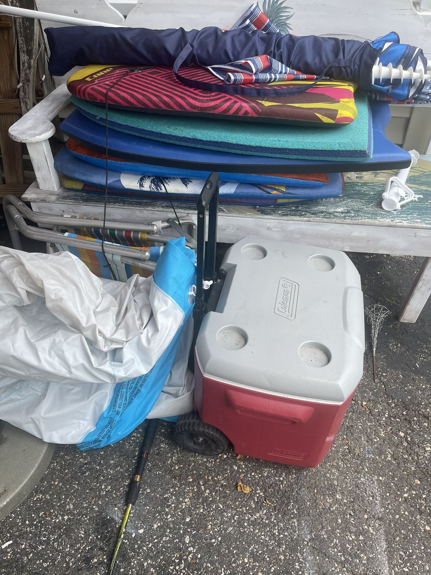 Beach Chairs/boogie Boards/cooler/beach Umbrella