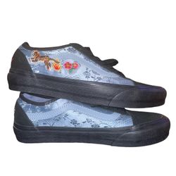 Vans Old Skool Tapered Moody Crafts Women Sz 7 Blue Black Rose Tiger Embroidered
