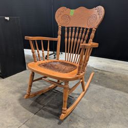 Traditional Carved Wood Rocking Chair with Embossed Seat