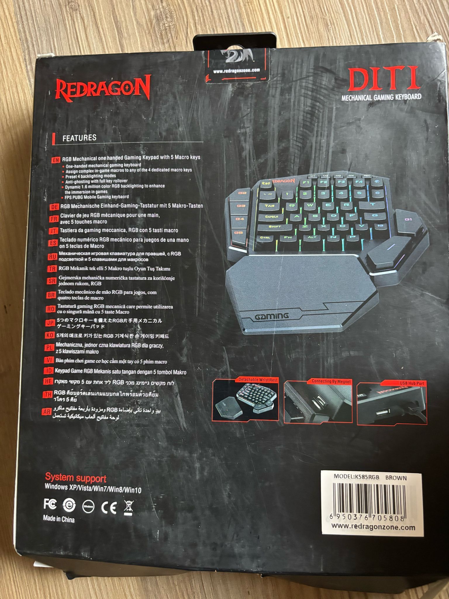 Redragon K585 DITI Wired One-Handed RGB Mechanical Gaming Keyboard, 42 Keys Type-C Professional Gaming Keypad w/Upgraded Hot-Swappable Socket, 7 Onboa