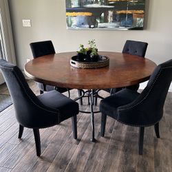 Arhaus Round copper Table With Chairs