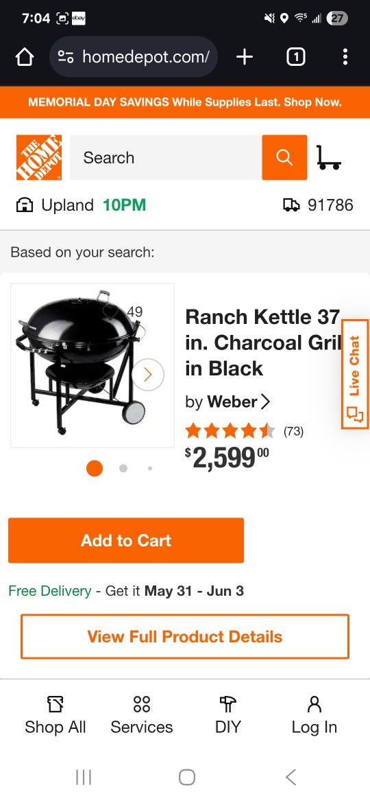 37 Inch Weber Ranch Kettle BBQ Grill
