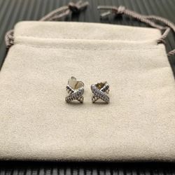 David Yurman Sterling Silver 925 Diamond X Stud Earrings