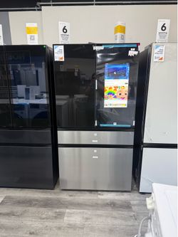 Samsung - Bespoke 23 Cu Ft 4-Door Counter Depth French door refrigerator With Family Hub Screen in Charcoal Glass & Stainless steel 😻