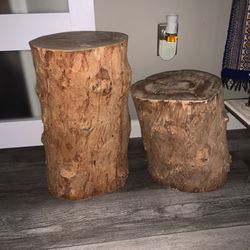 (2) Solid Wood Tree Stump Plant Stands Display Stands