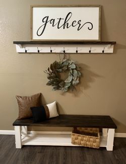 ❤️ $180 custom made farmhouse bench hanging hook shelf sets mudroom entryway farm style shoe basket 