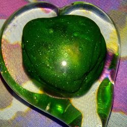 3" Glittering Emerald Green Heart Paperweight